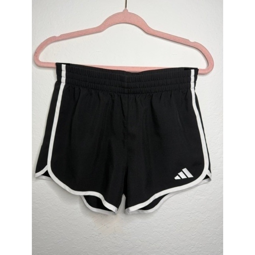 Adidas Womens Athletic Shorts Black White Logo Running Gym XL Regular Fit